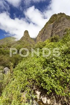 The famous Iao Needle in the Iao Valley State Park in Maui, Hawaii. Stock Photos