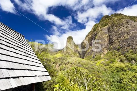 The famous Iao Needle in the Iao Valley State Park in Maui, Hawaii. Stock Photos
