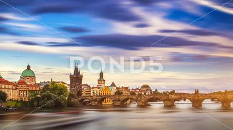 Famous iconic image of Charles bridge, Prague, Czech Republic. Concept of wor Stock Photos