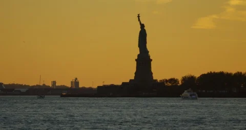 Famous Impressive New York Statue of Liberty On Iconic Hudson River  Stock Footage 112170549