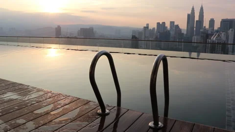 Famous infinity pool view towards Twin Towers in Kuala Lumpur Stock Footage 157468940