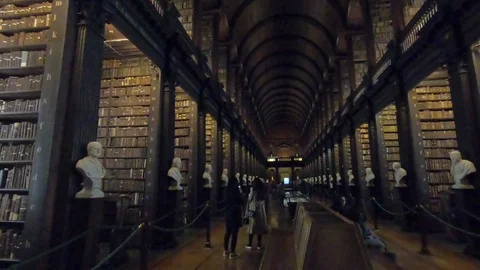 The famous interior view of the Book of Kells of Trinity College in Dublin Ir Stock Footage 108857350