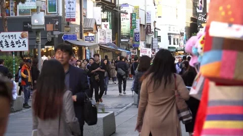 Famous Korean street,Korean Traditional Culture Street,Seoul, Insadong street Stock Footage