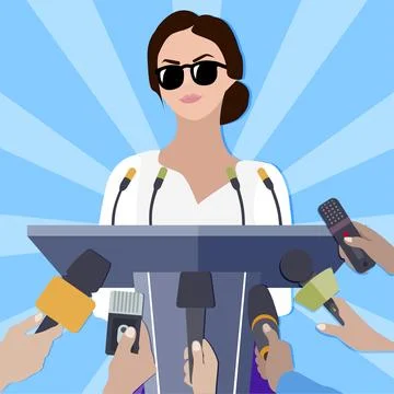 Famous lady makes statement for press conference for mass media Stock Illustration