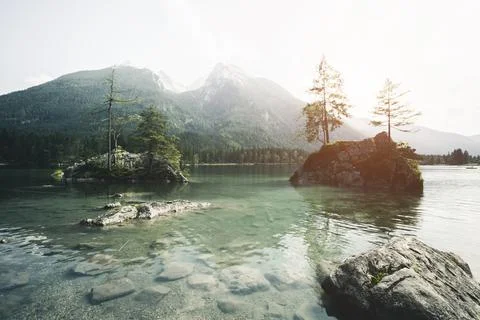 Famous lake Hintersee. Location resort Ramsau, National park Berchtesgadener  Stock Photos