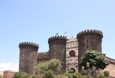 Famous landmark of Naples. Medieval castle of Maschio Angioino, Naples, Italy Stock Photos