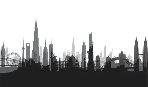 Famous landmarks cityscape Illustrazione stock