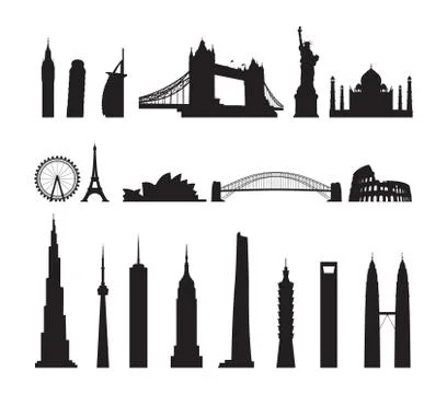 Famous landmarks cityscape Stock Illustration