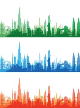 Famous landmarks cityscape Stock Illustration