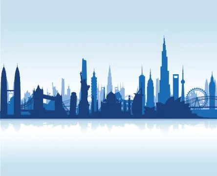 Famous landmarks cityscape Stock Illustration