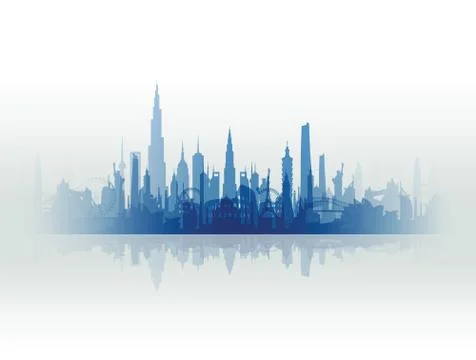 Famous landmarks cityscape Stock Illustration