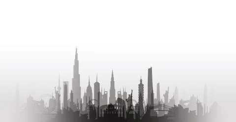 Famous landmarks cityscape Illustrazione stock