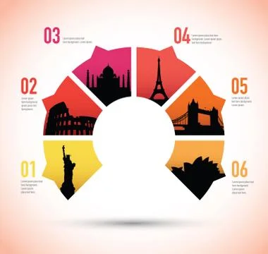 Famous landmarks on a pie chart Stock Illustration