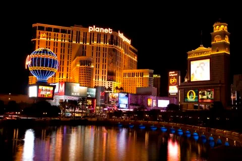 Famous Las Vegas Strip with Paris and Planet Hollywood Casinos Stock Photos