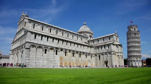 Famous leaning tower at Cathedral Square in Pisa, Italy Stock Footage 56408996