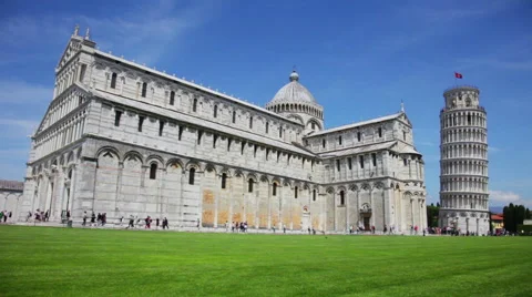Famous leaning tower at Cathedral Square in Pisa, Italy Stock Footage 57227520