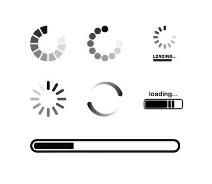 Famous loading icon collection showcasing the most used animated style grap.. Stock Illustration