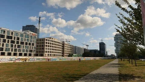 Famous long stretch of Berlin Wall. Germany. Stock Footage 119017863