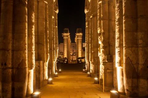 Famous Luxor temple complex at night Stock Photos
