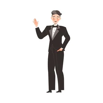 Famous Man Celebrity in Elegant Suit Standing and Waving Hand Vector Stock Illustration