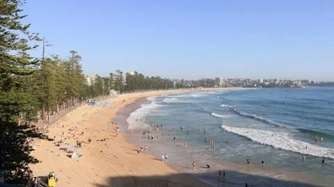 Famous Manly beach in Sydney – time lapse of surfers and people in 4k. Stock Footage 147222756