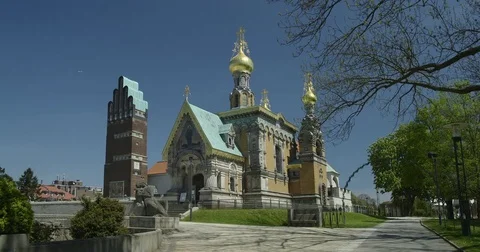 The famous Mathildenhoehe, Darmstadt, Germany Stock Footage 74872706