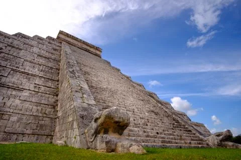 Famous Mayan pyramid in Chichen Itza with stone stairs Stock Photos