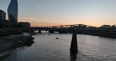 The famous Millennium Bridge on Thames river and south bank Stock Footage 201425902