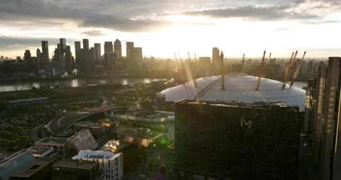 Famous Millennium Dome entertainment complex against sunset Vídeos de archivo 201852883