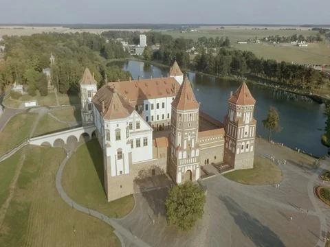 The Famous Mir Castle Complex In Belarus. Aerial shoot. Stock Footage 81240070