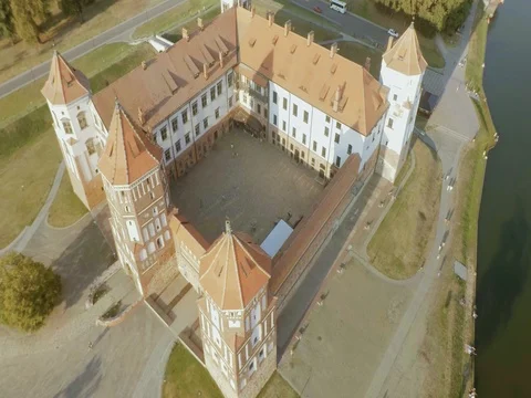 The Famous Mir Castle Complex In Belarus. Aerial shoot. Stock Footage 81271059