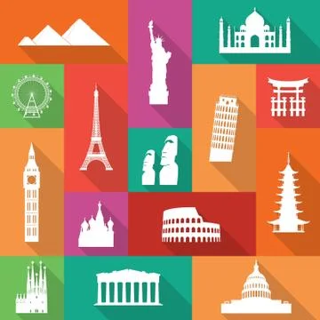 Famous Monuments Icons Stock Illustration