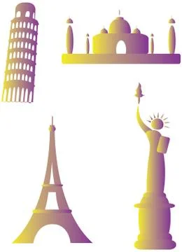 Famous monuments montage Stock Illustration