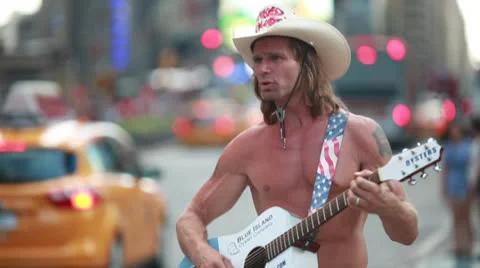 Famous Naked Cowboy of New York Times Sq... | Stock Video | Pond5