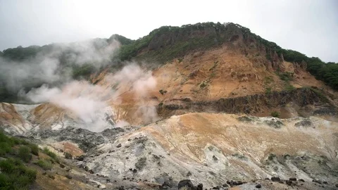 The famous Noboribetsu Jigokudani - Hell valley Stock Footage