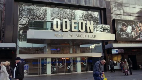 Famous Odeon Cinema at Leicester Square - the place for London film premieres Stock Footage 71776547
