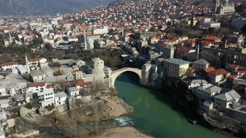 Famous Old Bridge in Mostar, Bosnia and Herzegovina Stock Footage