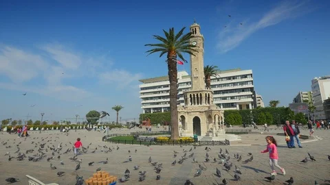 Famous old clock tower at Konak square in Izmir, Turkey Stock Footage 101367899