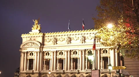 Famous Opera Garnier in Paris by night Stock Footage 45124847