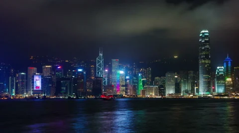Famous panoramic night view 4k time lapse from hong kong Stock Footage 46548946