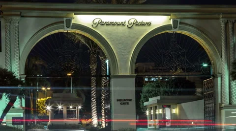 Famous Paramount Hollywood Studio Gates Night timelapse Stock Footage 41778537