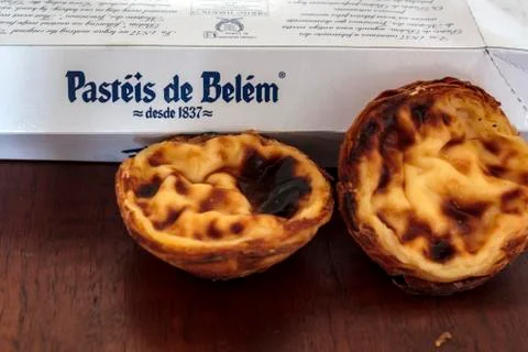 The famous Pasteis de Belem from one of the most famous sweets shop in Lisbon Stock Photos