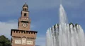 Famous Piazza Castello Vintage Sforzesco Castle Central Clock Tower Milan Italy HD Footage
