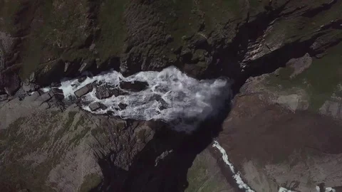 Famous powerful Swiss waterfall from above. Stock Footage