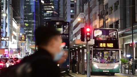 The famous Public Trams, Central financial district Hong Kong, China. Stock Footage 164085402