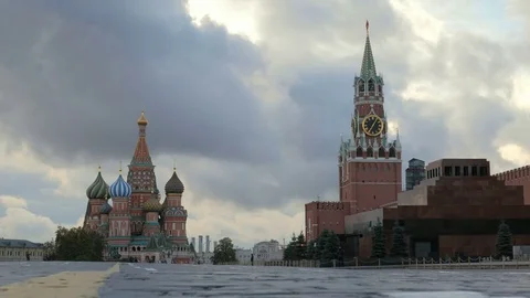 Famous Red square in Russia, towers ,walls of Kremlin ,orthodox cathedral, the Stock Footage 81761846