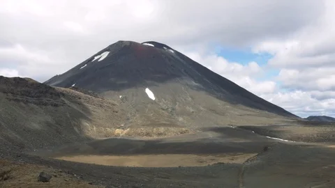 Famous red volcano Mount Doom, Tongariro Crossing, New Zealand, time lapse Stock Footage 81013417