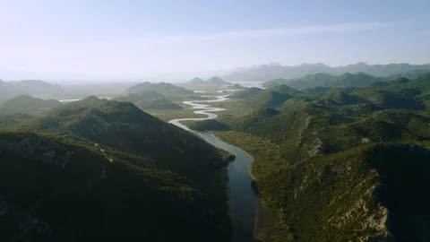 Famous river bend, River of Crnojević in Montenegro. Aerial, drone shot. Stock Footage 120211604