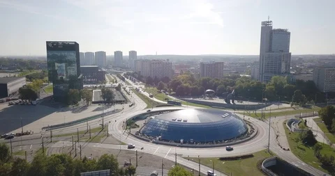 The famous roundabout in Katowice. Sunny day Stock Footage 121361153