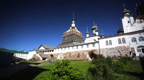 Famous Russian Orthodox Solovetsky Monastery under reconstruction. Stock Footage 64929957